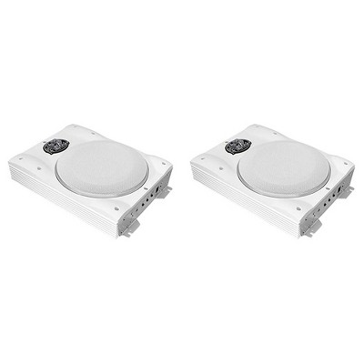 Lanzar AQTB8 1000 Watt 8 Inch Low Profile Slim Amplified Waterproof Marine Audio Subwoofer Sound System for Boats and Outdoors, White (2 Pack)