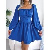 Women's Fall Casual Lantern Long Sleeve Mini Boho Dress Square Neck Ruffled Waist Short Dress - 4 of 4
