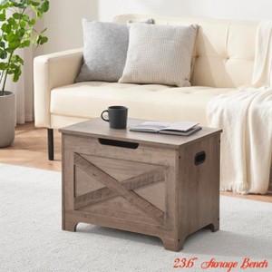 Entryway 23.6"/39" Storage Bench, Retro Wooden Storage Chest with 2 Safety Hinges, Loads 300 lb, Storage Ottoman Bench - 1 of 4