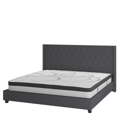 Flash Furniture Riverdale Tufted Upholstered Platform Bed with 10 Inch CertiPUR-US Certified Foam and Pocket Spring Mattress