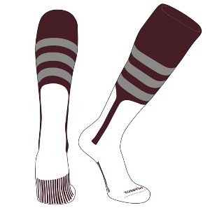 PEAR SOX OTC Baseball Softball Stirrup Socks (A, 9in) Maroon, Silver - 1 of 3