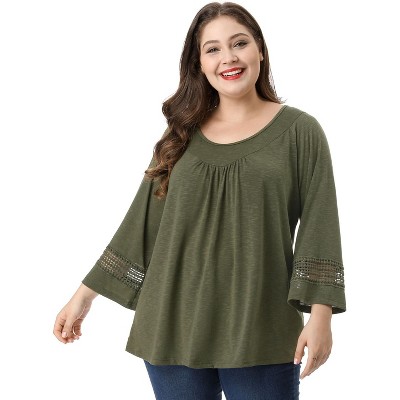 Agnes Orinda Women's Plus Size Plain Cut-Out Gathered Patchwork Long Sleeve T-Shirt
