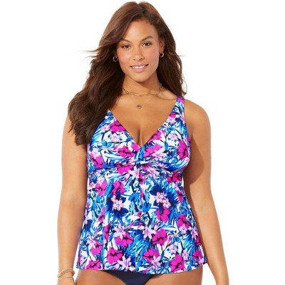 Swimsuits For All Women's Plus Size V-neck Twist Tankini Top, 22 - Blue ...