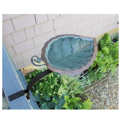 Antique Copper Aspen Leaf Rail-Mounted Birdbath
