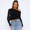 Women's Casual Long Sleeve Boat Neck Off Shoulder Slim Fit Elevated Basics Crop Tops Going Out Blouses Tight Shirts - 4 of 4
