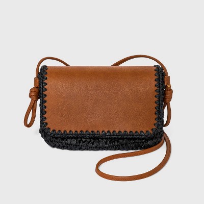 Straw Flap Knotted Crossbody Bag - Universal Thread™ Brown/Black