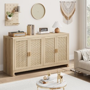 Rattan Accent Storage Cabinet, Modern Console Coffee Bar Cabinet, with 4 Doors and Shelf, for Dining Room, Kitchen, Living Room - 1 of 4