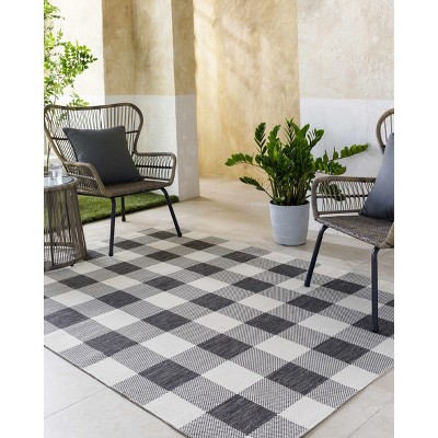 Hauteloom Meris Black Plaid Area Rug