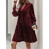 Women’s Elegant Velvet Long Sleeve Dress Casual Fall V Neck A Line Babydoll Flowy Formal Wedding Party Mini Dress - 2 of 4