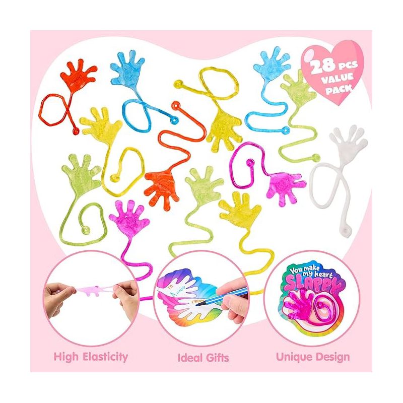 Syncfun 28 Pack Valentine's Day Sticky Hands with Cards, Classroom Exchange Gift for Kids, Classroom and Holiday Reward Prizes, 3 of 8