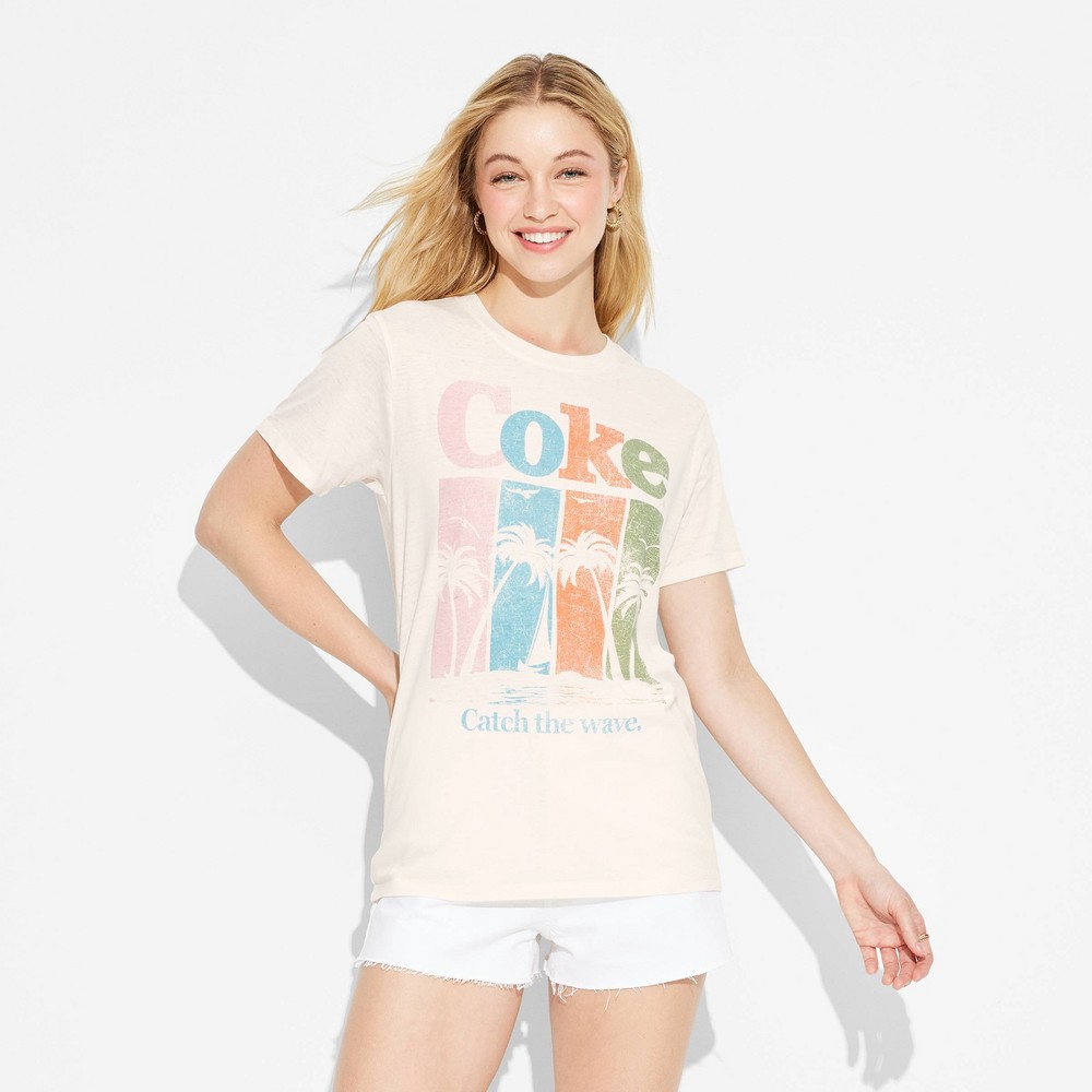 Women's Coke Catch the Wave Burnout Short Sleeve Graphic T-Shirt - Ivory L