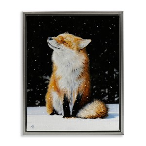 Stupell Industries Blissful Fox with Snowflakes Black Floater Framed Canvas Wall Art - 1 of 4