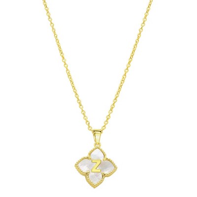 Adornia 14k Gold Plated White Mother of Pearl Initial Floral Necklace