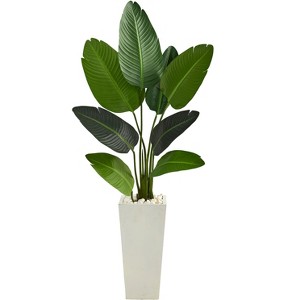 Nearly Natural 5-ft Travelers Palm Artificial Tree in Tall White Planter - 1 of 3