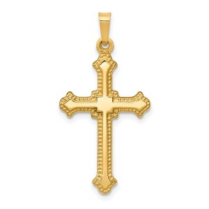Black Bow Jewelry 14k Yellow Gold Polished Hollow Fleur de Lis Cross Pendant - 1 of 4