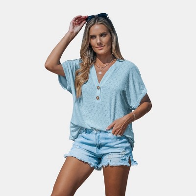 Women's Breezy Beach Vibes Button-Down Polka Dot Top - Cupshe