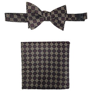 Men's Checkered 2.75" x 4.75" Adjustable 16" - 20" Freestyle Self Tie with Hankie Set - 1 of 4