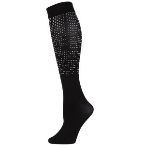 Memoi Women's Marquee Idol Faux Gemstone Knee High Socks Black One Size - 1 of 3