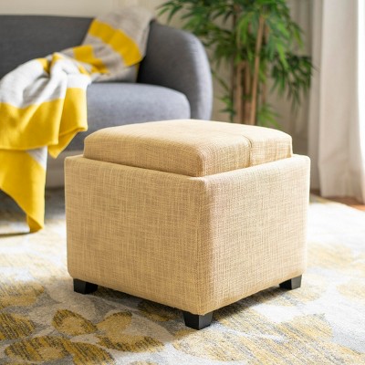 Harrison Gold Upholstered Ottoman with Reversible Tray