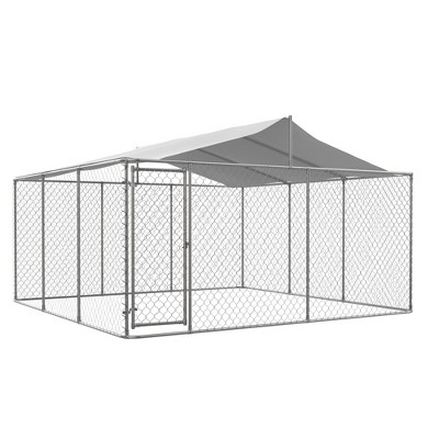 Large Outdoor Dog Kennel Enclosure Cage Fence with Roof, 157.2 x 157.2 x 91.2 Inch
