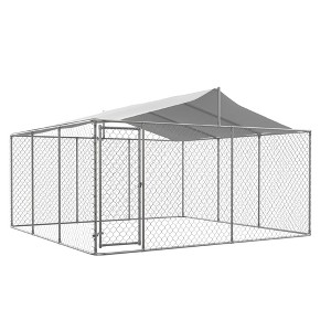 Large Outdoor Dog Kennel Enclosure Cage Fence with Roof, 157.2 x 157.2 x 91.2 Inch - 1 of 4