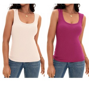 ATHLECHIC Women's Scoop Neck Ribbed Wide Strap Sleeveless Workout Basic Sport Tank Tops 2 Packs - 1 of 4