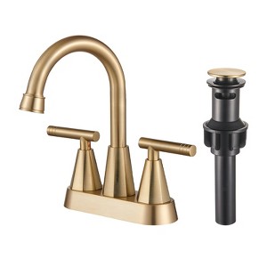 Cobbe Brushed Gold Bathroom Faucets, 4-Inch Bathroom Sink Faucet, 2 Handle Bathroom Sink Faucet with Pop Up Drain and Water Supply Lines, Gold - 1 of 4
