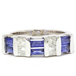 Pompeii3 1 1/2ct Princess Cut Diamond & Blue Sapphire 14K White Gold Ring - 1 of 4
