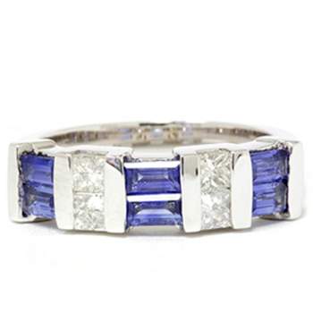 Pompeii3 1 1/2ct Princess Cut Diamond & Blue Sapphire 14K White Gold Ring
