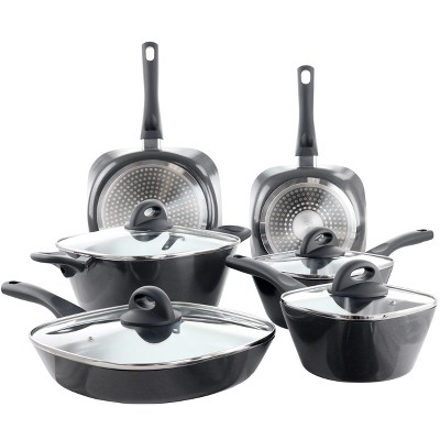 Gibson Soho Lounge Diamond 10 Piece Ceramic Nonstick Aluminum Cookware Set in Black