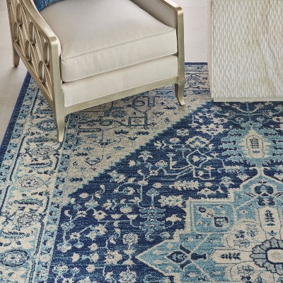 Ivory/Navy Synthetic 8' x 10' Rectangular Easy-Care Rug