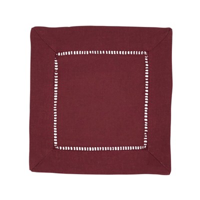 Wine Hemstitched Cotton Linen Cocktail Napkins, Set of 12