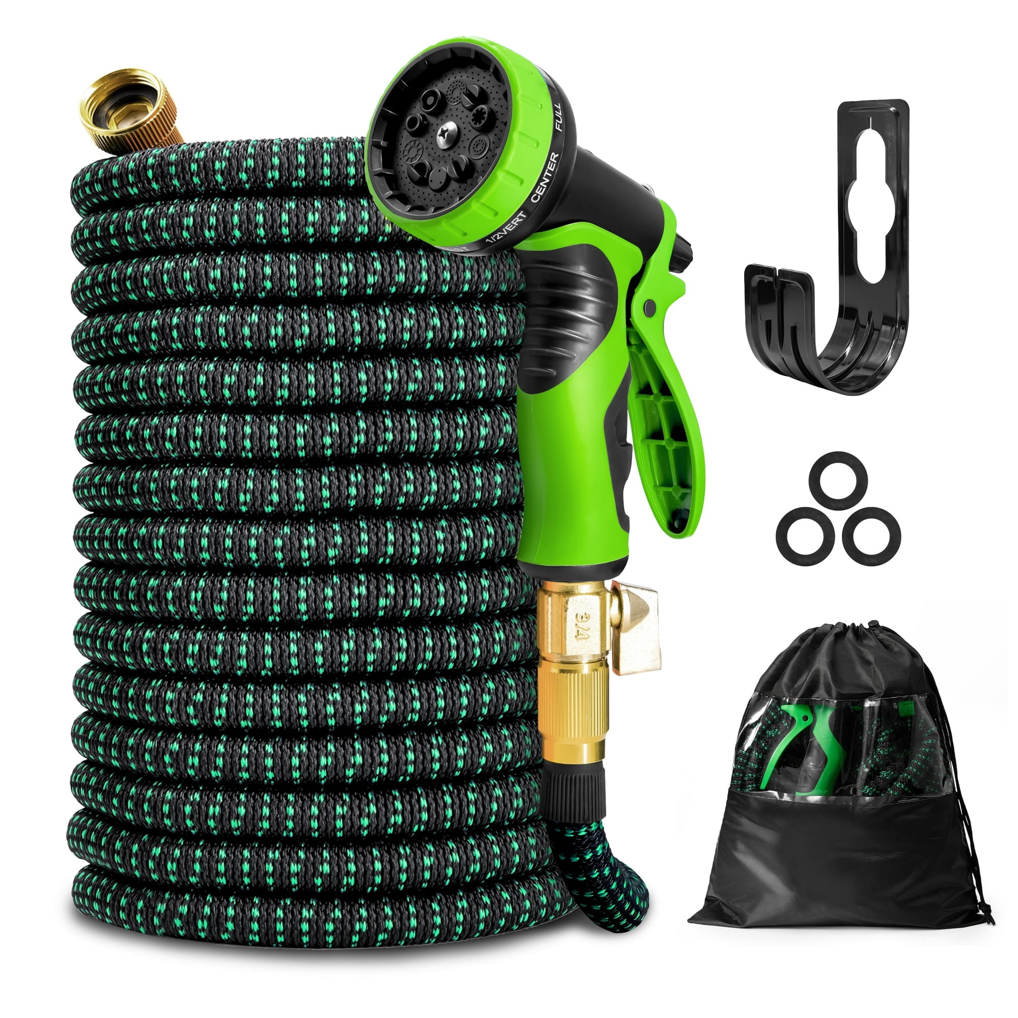 KOTTO Expandable Garden Water Hose, 10 Spray Nozzles, Anti-Rust Solid Brass Connector, Lightweight No-Kink Flexible - Green 150ft