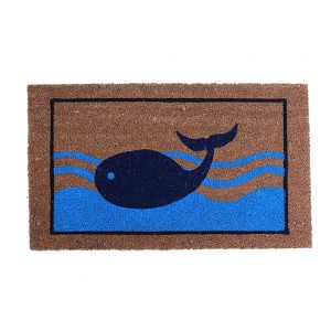 HomeRoots 18" X 30" Brown Blue And Red Coir Whale Outdoor Door Mat - 1 of 4