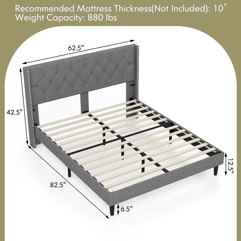 Costway Full/Queen Size Upholstered Platform Bed Button Tufted Headboard Mattress Foundation, 3 of 11