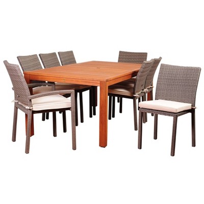 Vienna 9pc Patio Eucalyptus Wood Wicker Dining Set - International Home Miami