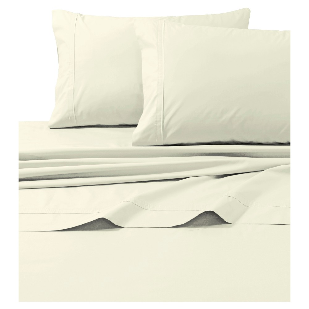 Photos - Bed Linen Cotton Percale Solid Sheet Set  Ivory 300 Thread Count (California King)