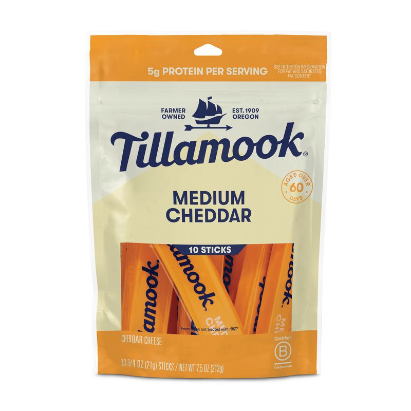 Tillamook Medium Cheddar Cheese Sticks - 7.5oz/10ct, 1 of 6