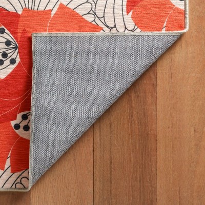 Japanese Poppy Multi Floral Machine Washable Synthetic Rug, 5x8