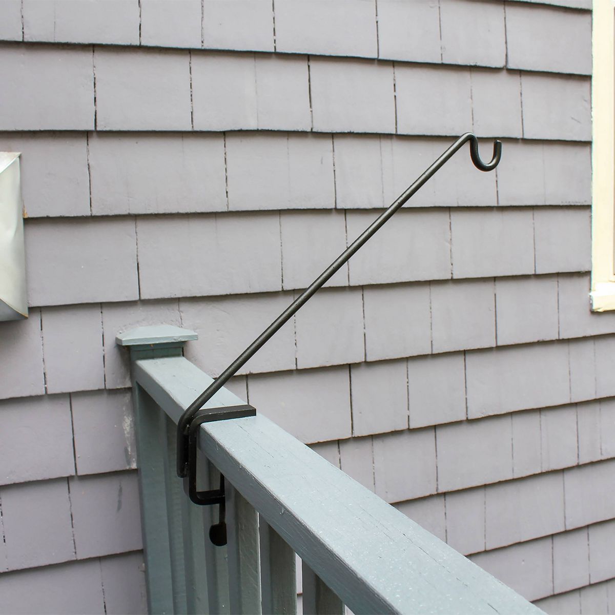 24" Tall Iron 45 Degrees Angled Rail Mount Pole Black Powder Coat Finish - Achla Designs: Deck Railing Shepherd Hook - thumbnail 3