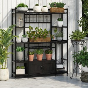 55" Bakers Rack with Power Outlet and LED Light, 5-Tier Kitchen Microwave Stand Coffee Bar with Storage - 1 of 4