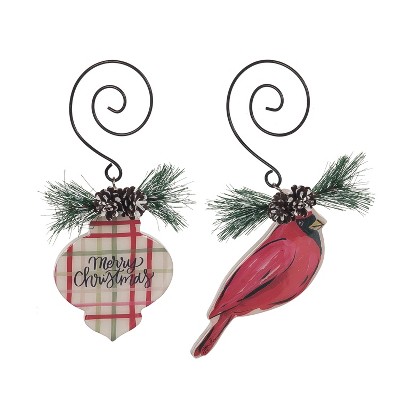 Transpac MDF Epoxy Cardinal Plaid Wire Hanger Ornament Multicolor Christmas Tree Decoration for Holiday Decor and Gifts