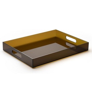 Attop 16x12 Inch Large Acrylic Tray with Handles Ottoman Coffee Table Serving Tray for Snacks Desserts Drinks Party Amber - 1 of 4