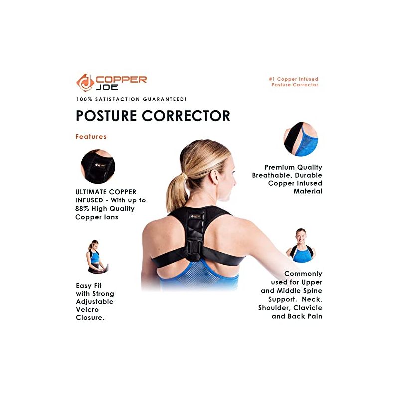 Copper Joe Posture Corrector ULTIMATE COPPER Fully Adjustable Straightener for Mid Upper Spine Support Neck Shoulder Clavicle & Back Pain Relief, 4 of 8