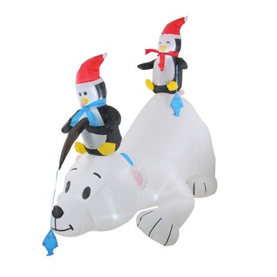 Northlight 6' White and Black Inflatable Polar Bear and Penguins Lighted Outdoor Christmas Decor