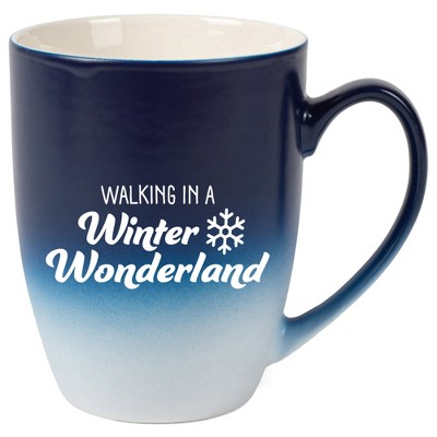 Elanze Designs Walking In A Winter Wonderland Two Toned Ombre Matte Navy Blue and White 12 ounce Ceramic Stoneware Coffee Cup Mug