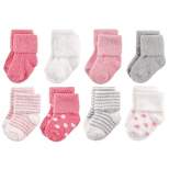 Hudson Baby Infant Girl Cotton Rich Newborn and Terry Socks, Dots Stripes