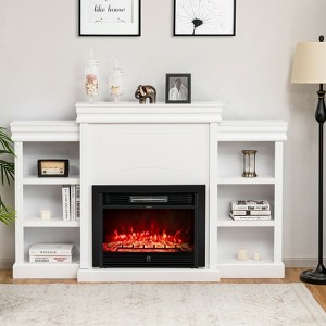 70 Inch Modern Fireplace Media Entertainment Center with Bookcase-White ...