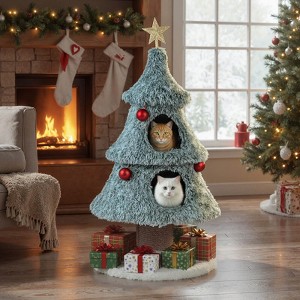 Costway 48.5” Christmas Cat Tree for Indoor Cats with 2 Large Condos, Scratching Post - 1 of 4