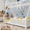 TopComfy Beds Twin Size Low Floor House Bed Low Floor Build Structure House Style with Roof Fence for Kids Bedroom, White, 80.91"*15.55"*6.5" - 4 of 4